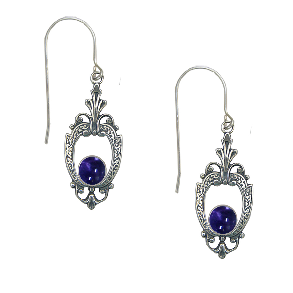 Sterling Silver Victorian Iolite Drop Dangle Earrings